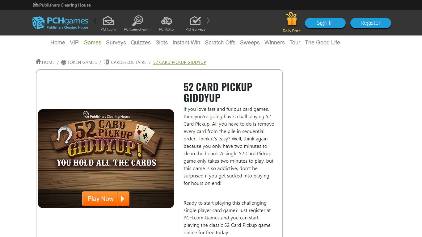 Play Free 52 Card Pickup Giddyup Online - PCH